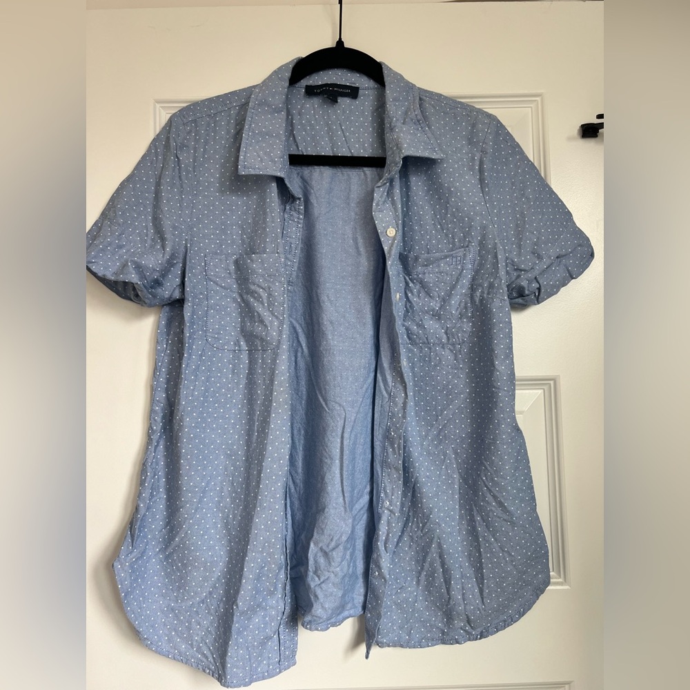 Tommy Hilfiger Blue Polka Dot Button Down Short Sleeve